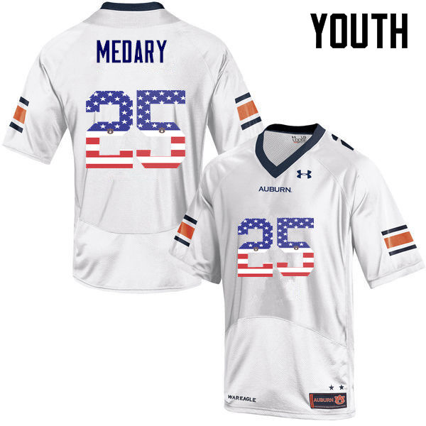 Youth #25 Alex Medary Auburn Tigers USA Flag Fashion College Football Jerseys-White - Click Image to Close